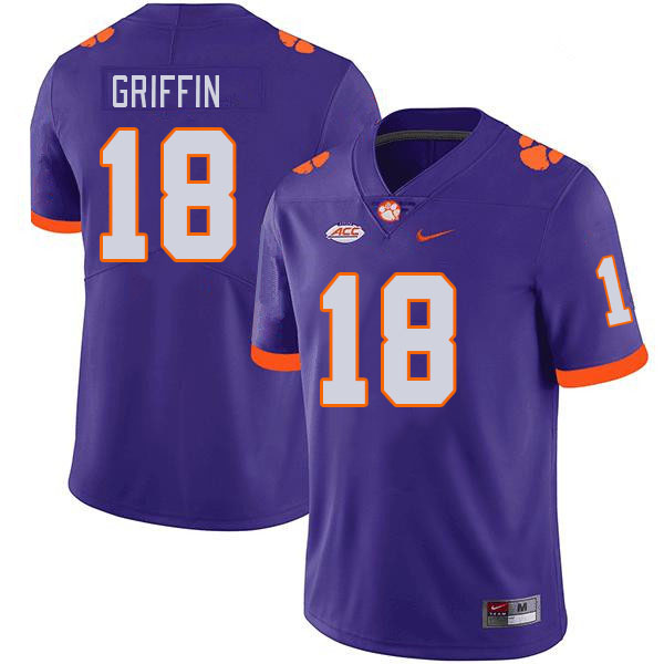 Men #18 Kylon Griffin Clemson Tigers College Football Jerseys Stitched-Purple